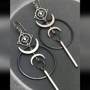 Celtic Moon & Eye Geo Drop Earrings New